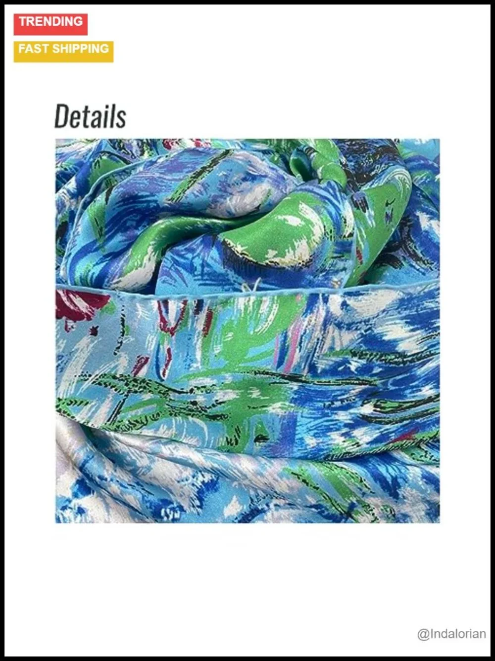 100% Pure Silk Scarf for Women Square Shawl Wrap Art Print Bandana